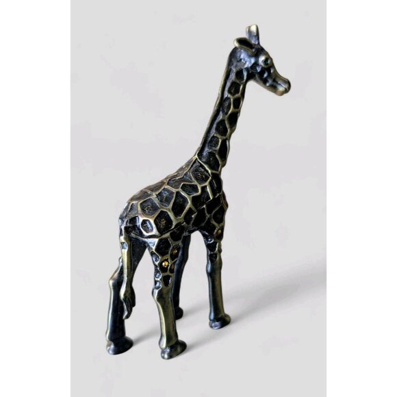 Hinged Enamel Giraffe Trinket Box Magnetic Closure Rhinestone Jeweled Green Eyes - Picture 5 of 11